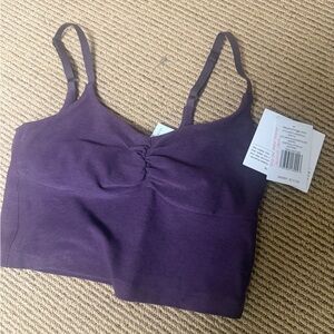 Beyond yoga barre shirred cropped tank eggplant heather